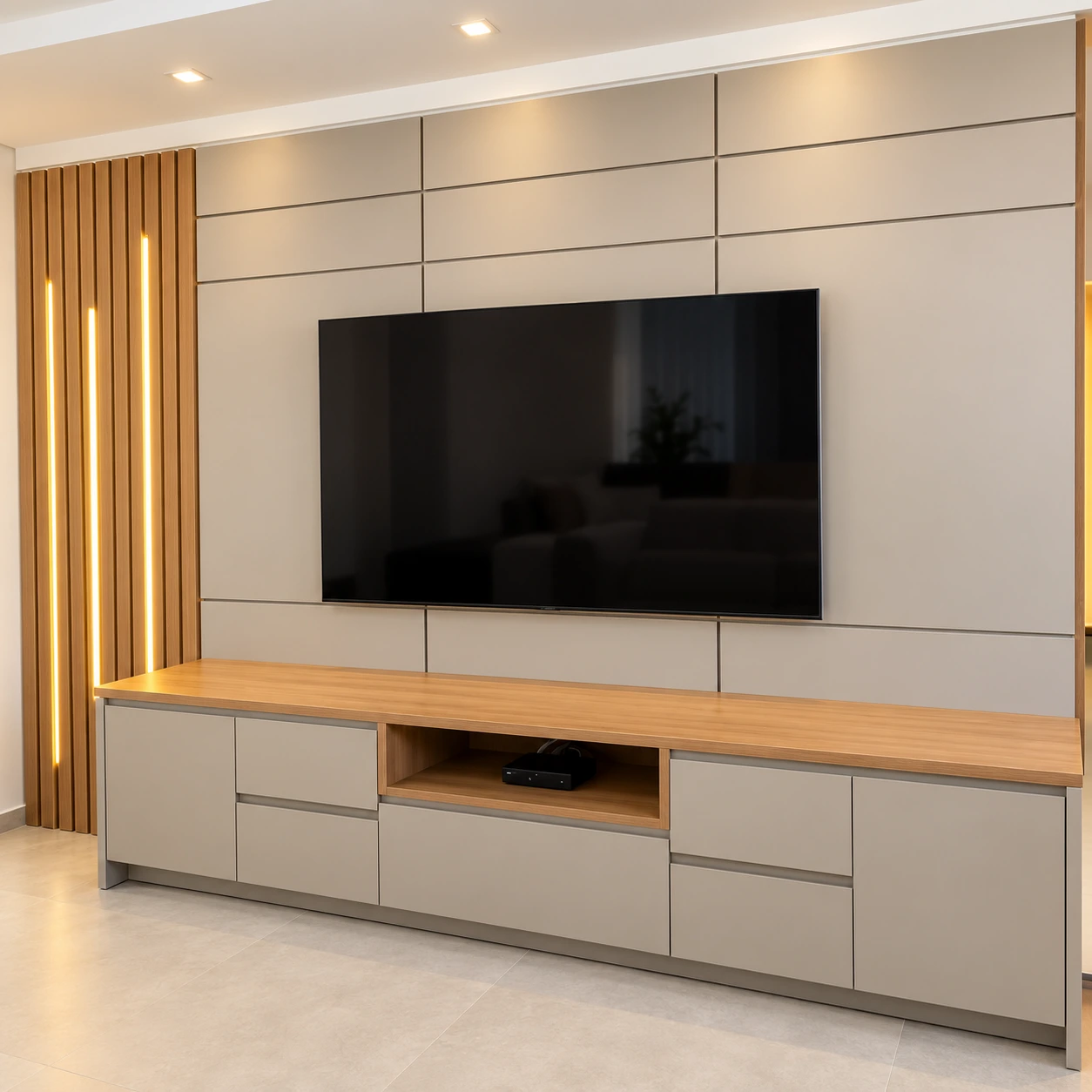 Sala com painel iluminado